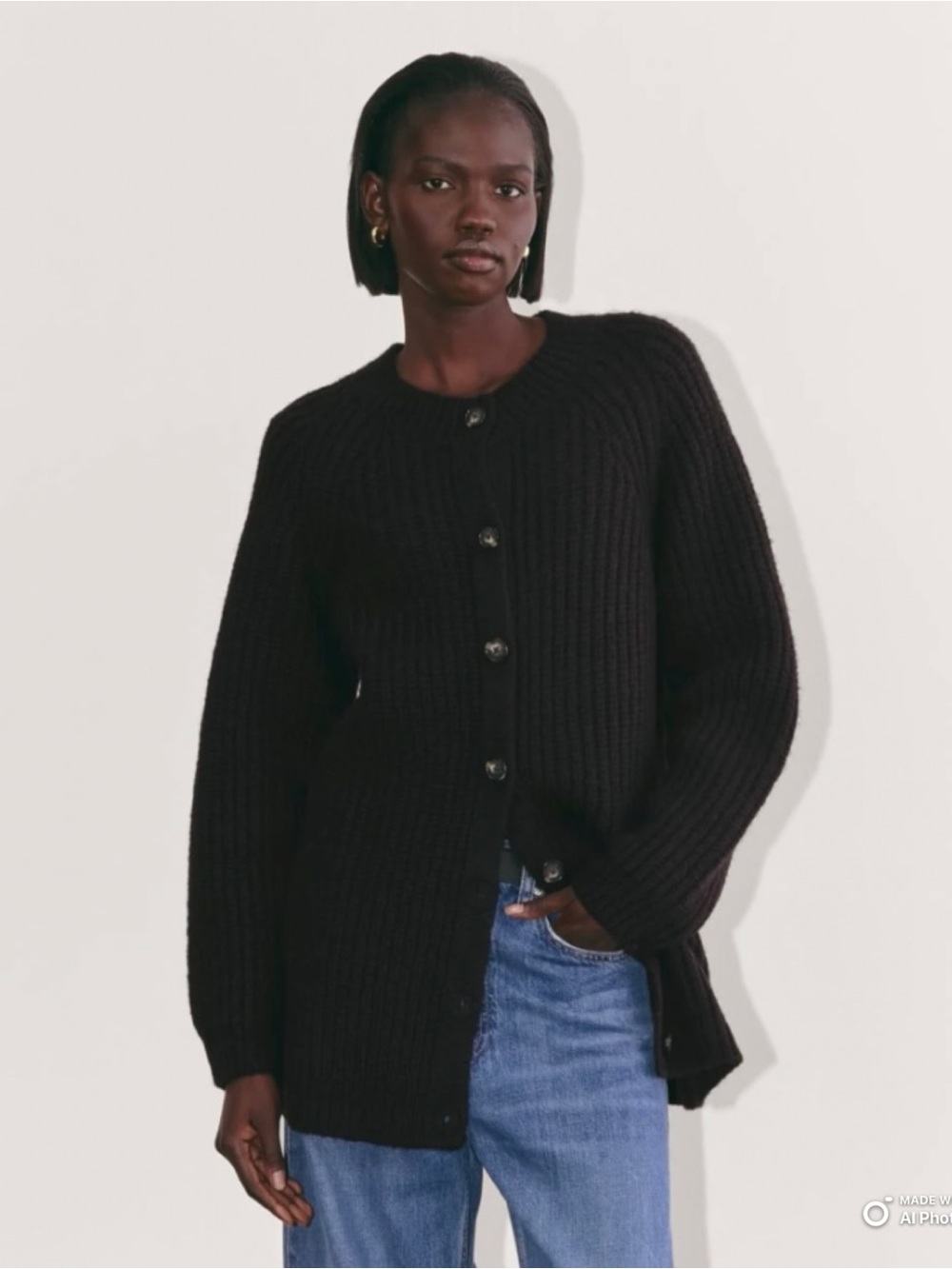 Everlane Black The Fisherman Cardigan in Cloud Size Small NWT Cozy Fall Winter